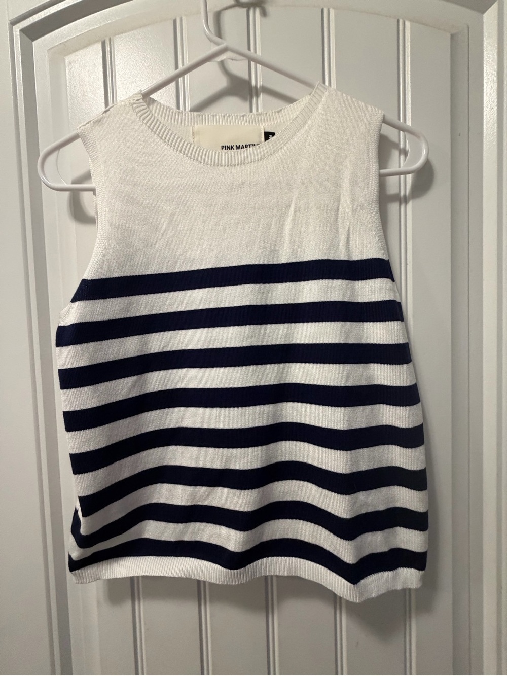 Pink Martini White & Navy Striped Sleeveless Top